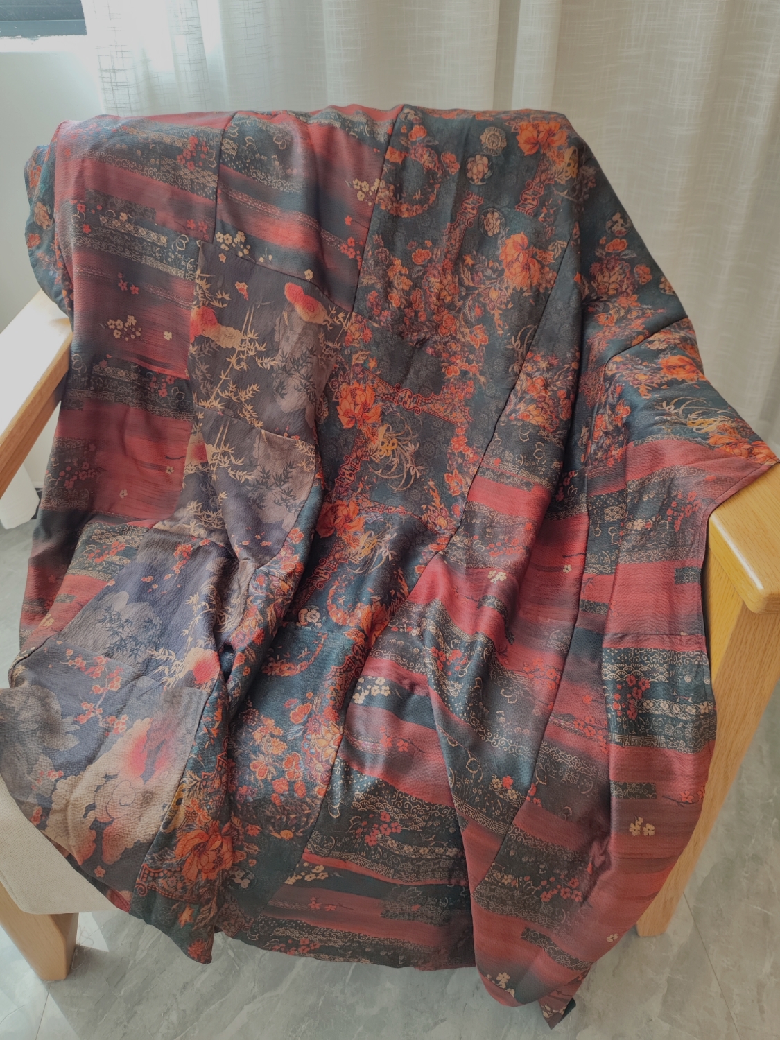 100%真丝香云纱花萝手工拼布空调被空调毯夏凉被多尺寸多花色