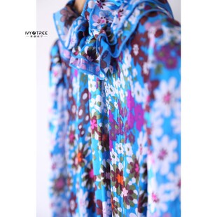 美国原！甜美女主角~蓬松泡泡袖~多层花边领真丝连衣裙附吊带女C2