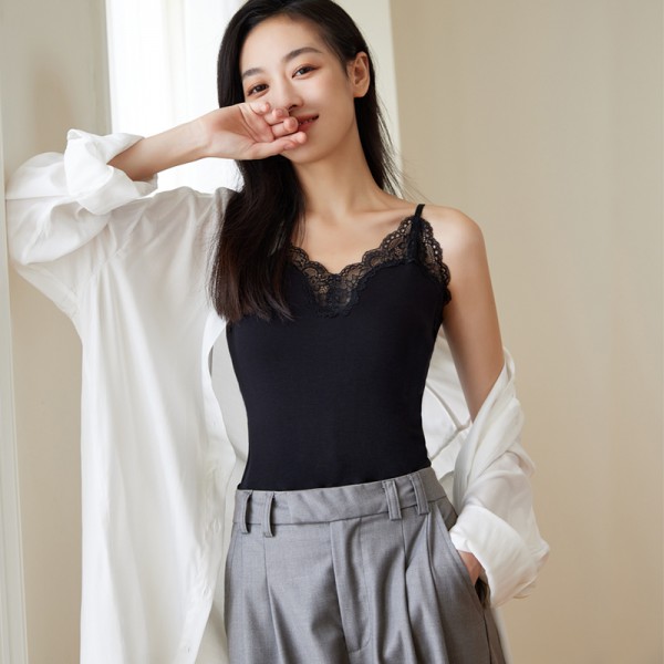 内搭之王~天丝羊毛保暖蕾丝吊带罩杯一体式文胸(带罩杯)103086