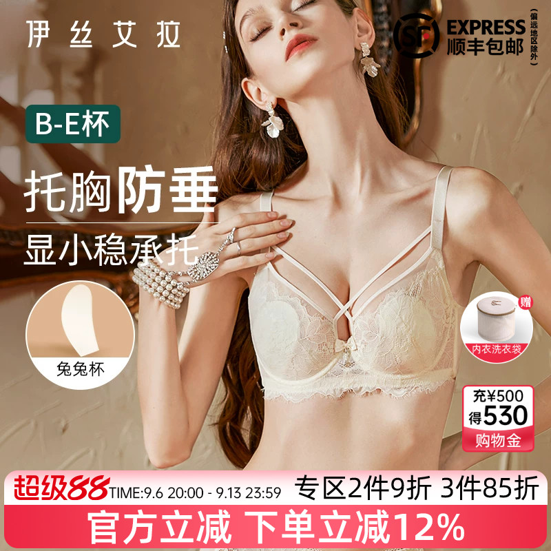 伊丝艾拉大胸显小胸内衣女夏季薄款性感蕾丝聚拢收副乳防下垂文胸