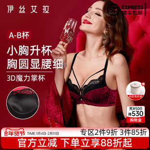 伊丝艾拉小胸聚拢内衣女性感胸罩蕾丝拼接丝绒舒适无钢圈文胸套装