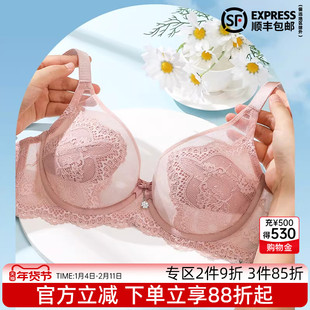 伊丝艾拉超薄兔耳杯文胸 大胸显小内衣女薄款透气蕾丝大码胸罩bra