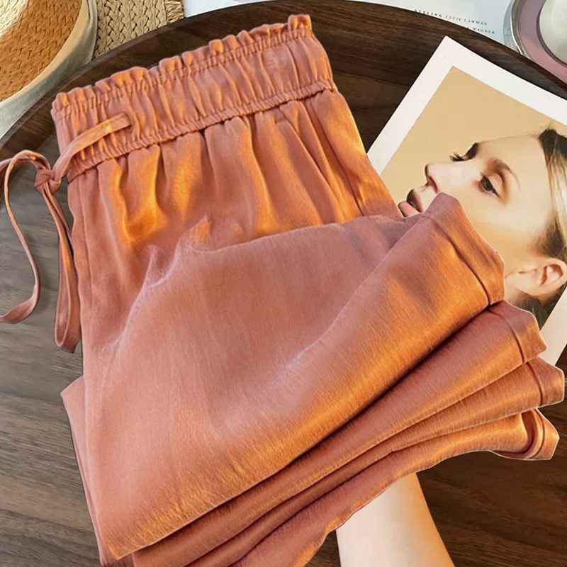 铜氨丝垂感阔腿裤女2025新款春夏醋酸冰丝裤子宽松高腰直筒休闲裤,女装/女士精品,大码裤装,淘宝优惠券,粉丝福利购,淘宝优惠卷