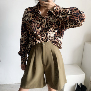 性感韩版IU李知恩同款舞台设计感豹纹宽松百搭显瘦衬衣气质衬衫女