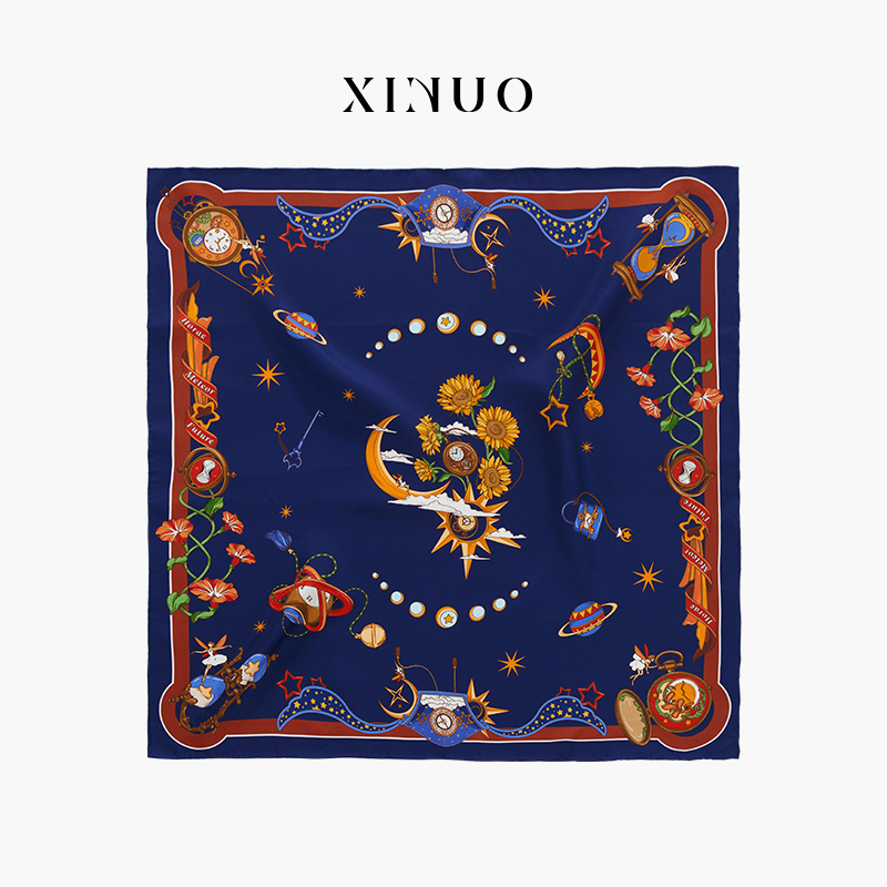 XINUO春夏设计感女双面印丝巾