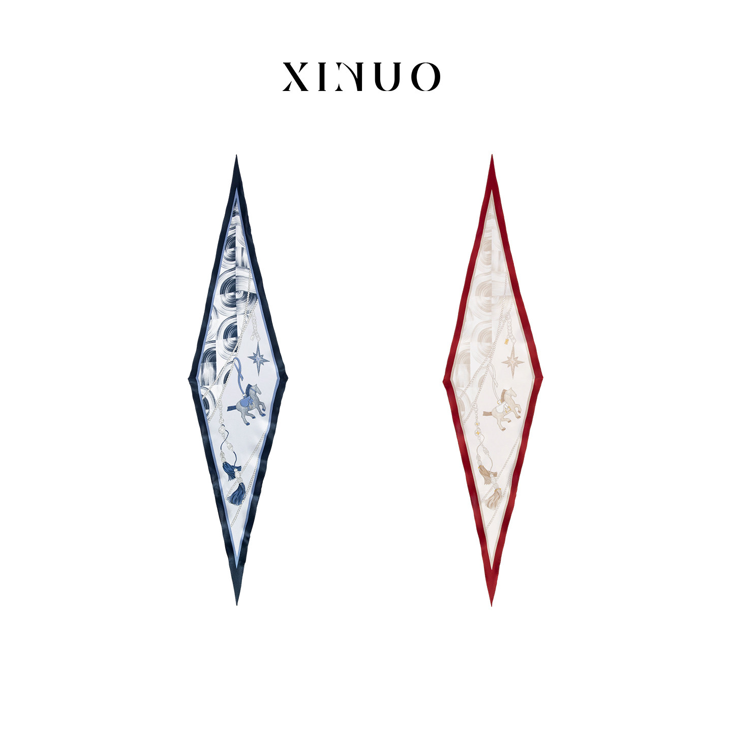 xinuosichou惜诺 好运知途桑蚕丝真丝长条丝巾复古菱形百搭围巾女