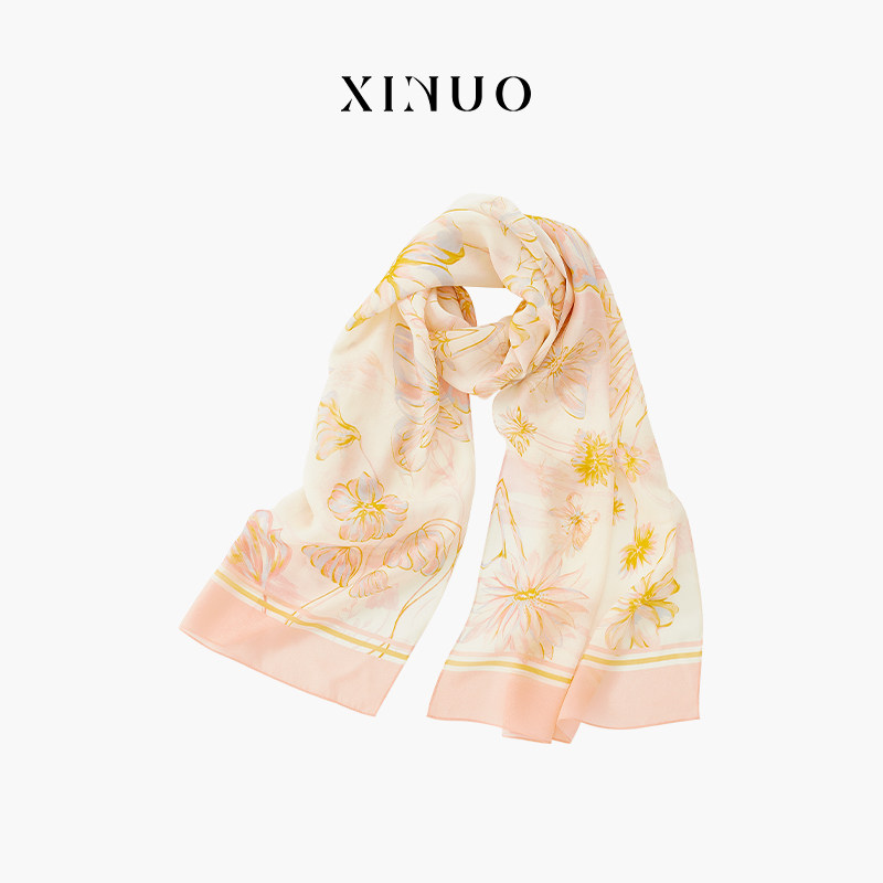 xinuosichou惜诺 松岛花房 桑蚕丝真丝丝巾雪纺长巾 披肩围巾ins