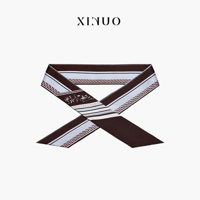 XINUO 千纹絮语 100%真丝丝巾系脖 设计感飘带巾 送礼物