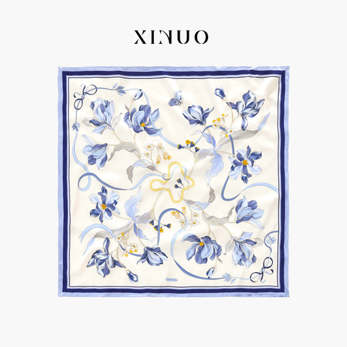 XINUO法式双面丝巾玉兰花大方巾