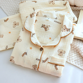 纯棉A类棉纱女睡衣春夏薄全棉双层纱长袖 套装 卡通甜美休闲家居服