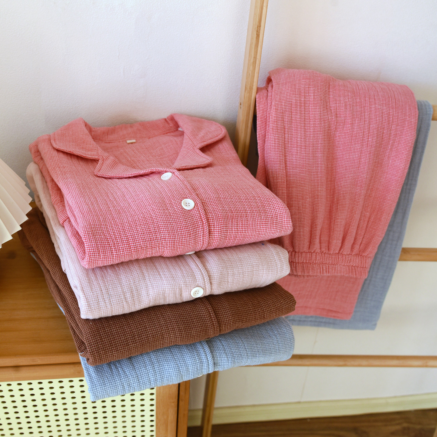 春秋冬季新款色织四层纱睡衣长袖长裤女士包边大码休闲简约家居服,女士内衣/男士内衣/家居服,睡衣/家居服套装,淘宝优惠券,粉丝福利购,淘宝优惠卷