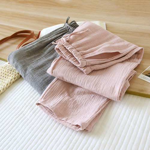 纯棉色织双层纱柔软女休闲家居裤