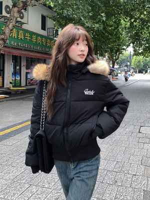 毛领短款棉服女2025冬季新款棉袄收腰显瘦小个子高级感棉衣外套女