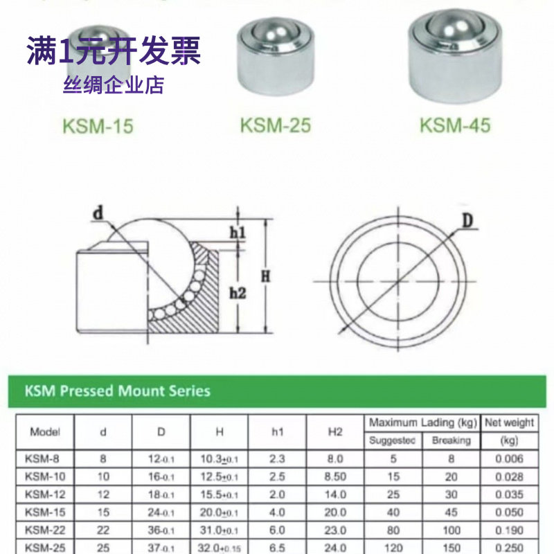 QFA11-10钢制重载万向球KSM10压