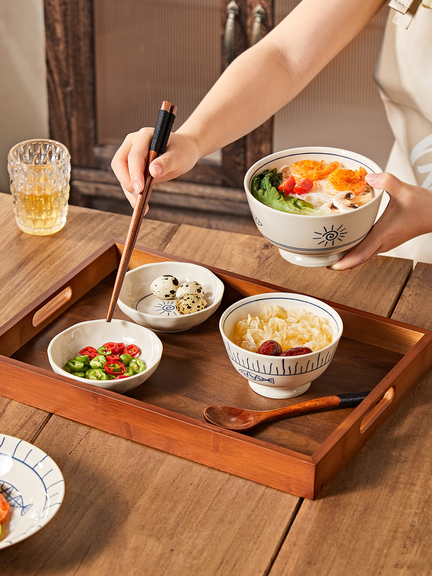 日系釉下彩碗个人专用一人食餐具套餐面碗汤碗陶瓷碗饭碗大碗陶瓷