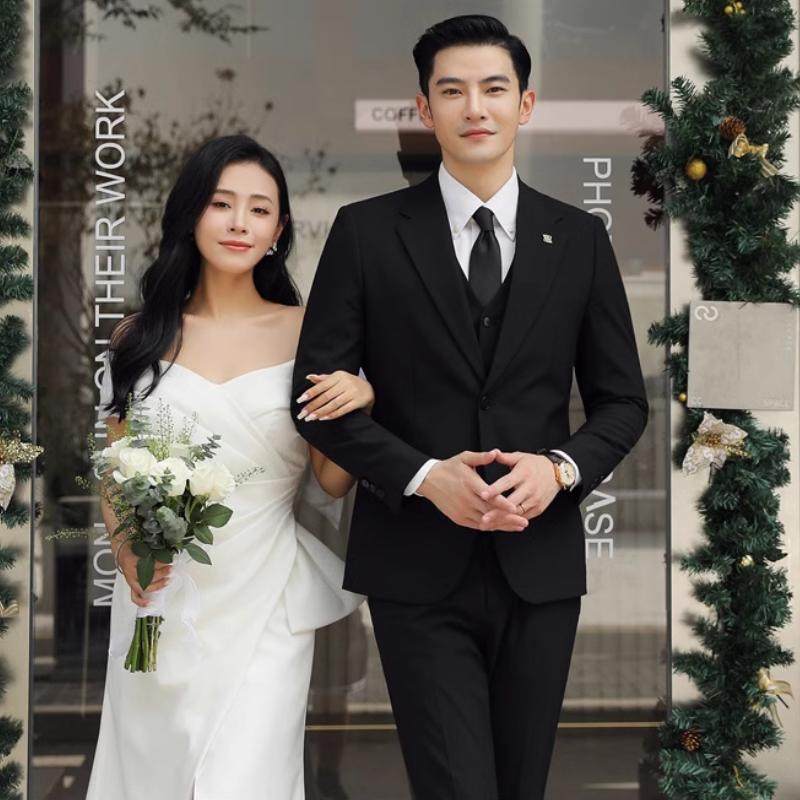G2000夏季高级感西装男套装新郎结婚礼服三件套修身正装休闲小西