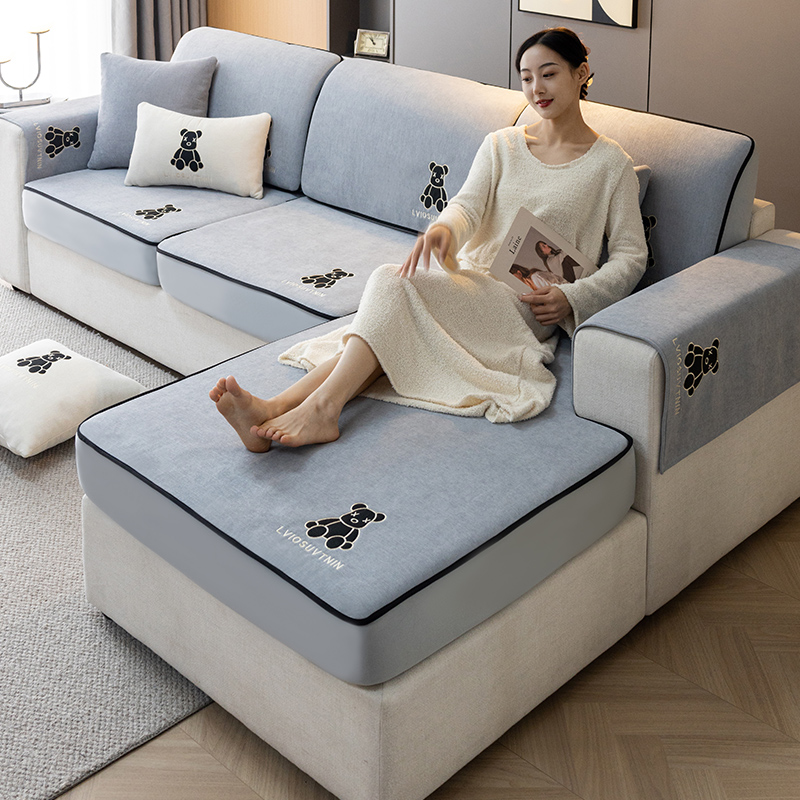 米泊潮流熊弹力全包沙发垫套罩笠