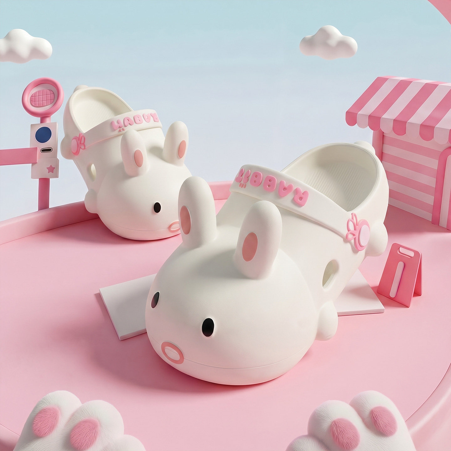 ECAC儿童洞洞鞋女童可爱兔子夏季外穿居家室内海边沙滩小宝宝凉鞋