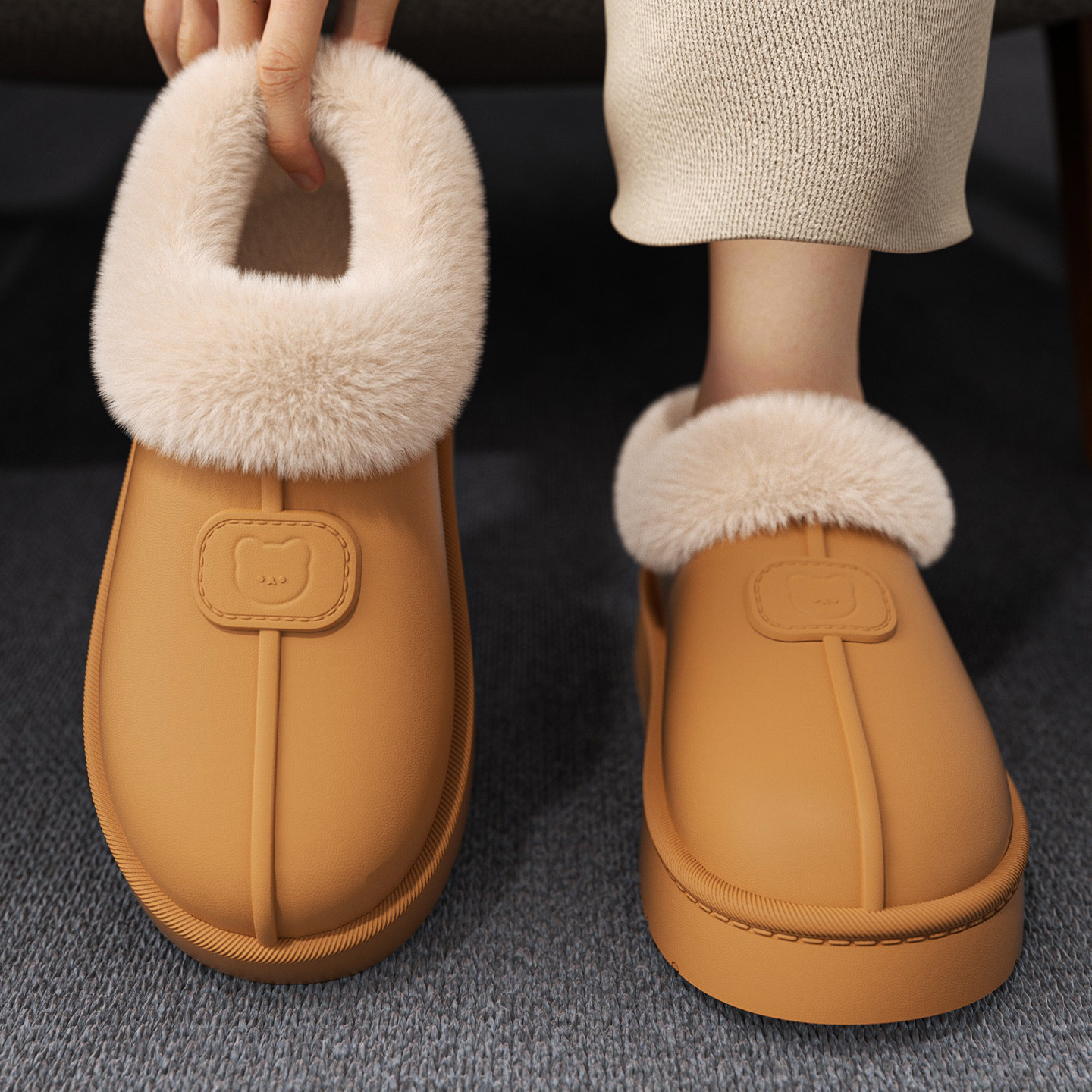 卡通可爱小熊防水棉拖鞋雪地靴女