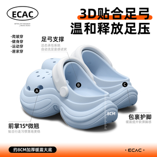 ECAC厚底洞洞鞋有足弓女款高质量2026新款夏季防滑防臭海边凉拖鞋