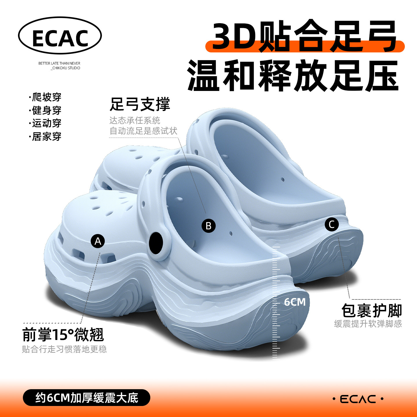 ECAC超火高质量洞洞鞋女款有足弓