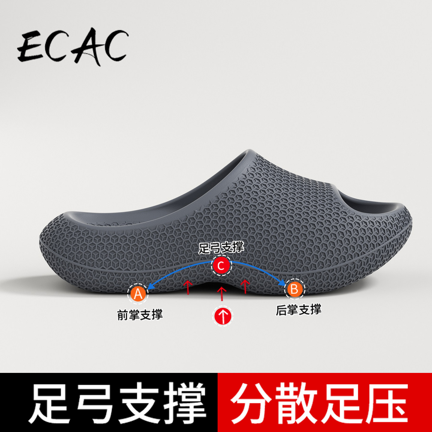 ECAC足弓支撑拖鞋男款2026新款EVA厚底防滑防臭运动外穿修复凉拖