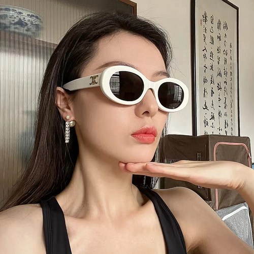 墨镜女复古白框椭圆猫眼太阳眼镜