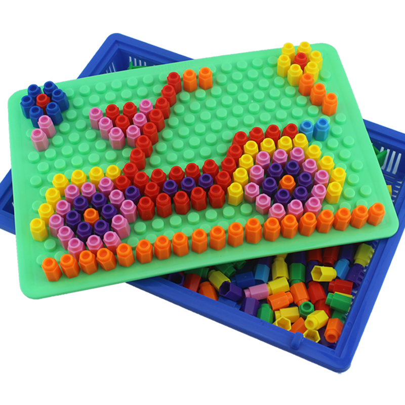 儿童蘑菇钉拼图益智塑料玩具插珠