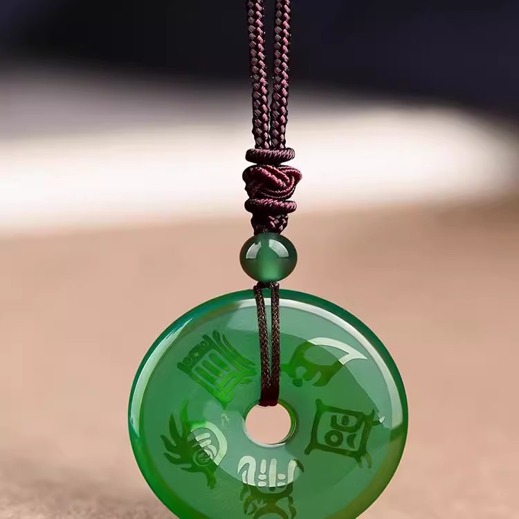 五行属木补木吊坠天然绿玛瑙平安扣男女款五岳真形图挂件项链饰品