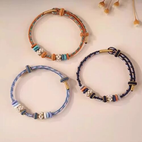 diy编织手绳手工成品手链桃花红绳编织绳可穿转运黄金礼物情侣