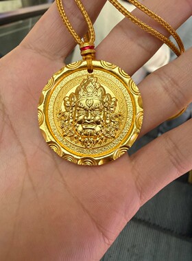 黄财神平替吊坠男女通用款圆牌招财纳福爆款实心毛衣链吉言沙金
