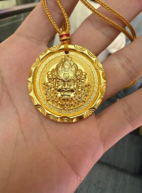 黄财神平替吊坠男女通用款圆牌招财纳福爆款实心毛衣链吉言沙金