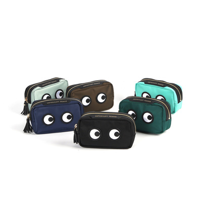 外贸半手工小众方形化妆包防水尼龙配牛皮便携化妆包眼睛手包女包