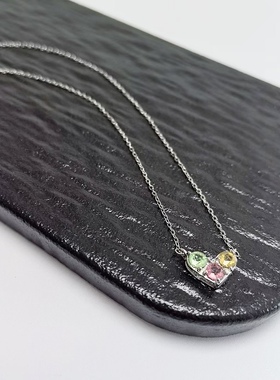 D1476# 通体S925纯银镶嵌天然碧玺吊坠锁骨链 新款项链 碧玺4mm