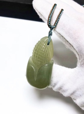 D17# 天然和田玉苏工花雕 青玉玉米吊坠 43*21.2*13mm 重17.67克