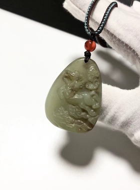 D800# 天然和田玉黄口料奔马吊坠 马到成功挂件39.8*29.5*15mm