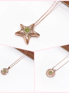 D118# S925银精工镶嵌橄榄石宝石吊坠 精致款项链