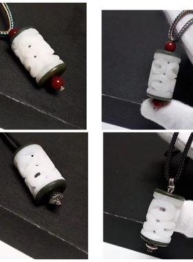 D301# 天然和田玉白玉镂空精雕玉柱吊坠