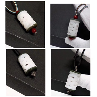 D301# 天然和田玉白玉镂空精雕玉柱吊坠