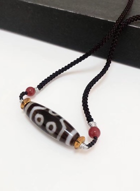 D502# 西藏老玛瑙五眼天珠吊坠39.8*12.5mm 重9.24克