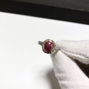 G8# 天然碧玺卢比来色蛋面戒指S925纯银精工镶嵌 戒面8*7mm