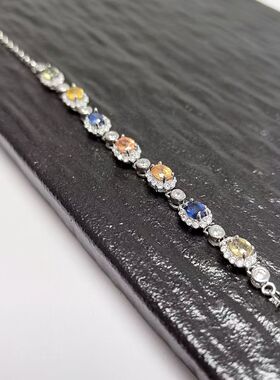 S622# 天然彩色蓝宝石 通体S925纯银手链 高净度满火彩新款手链