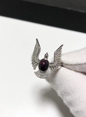 G48# 天然黑欧泊闪电戒指6.8*5mm