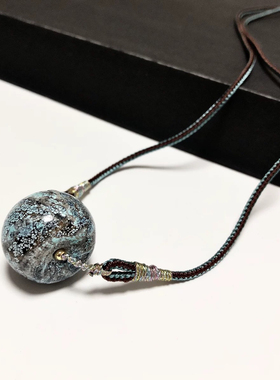 D476# 天然原矿绿松石水墨丹青大版平安扣吊坠锁骨链24*17mm