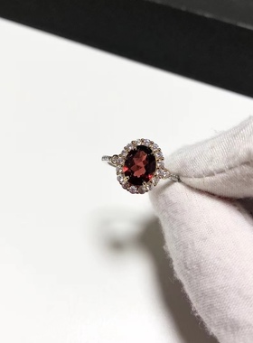 G112# 天然红石榴石鸽血红宝石戒指12.3*10.5mm S925银双色彩金