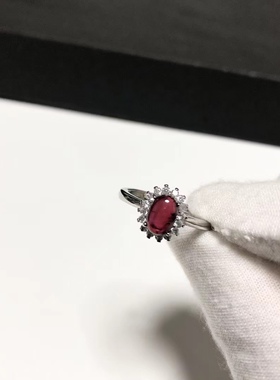 G65# 天然紫牙乌石榴石戒指7*5*2mm S925银开口戒托