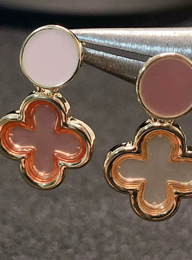 J168 925纯银耳饰 四叶草款 亚克力撞色 耳钉 耳环 电镀保色 金色