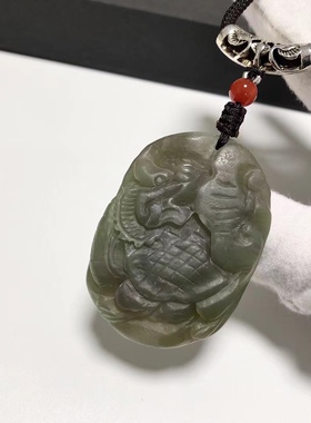 D1580# 天然和田玉龙龟吊坠52*37*14mm