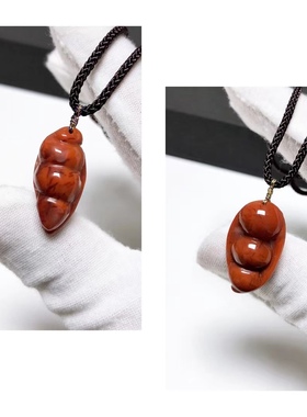 D51# 天然川料南红吊坠锁骨链 满色满肉 精工雕刻 海螺 四季豆