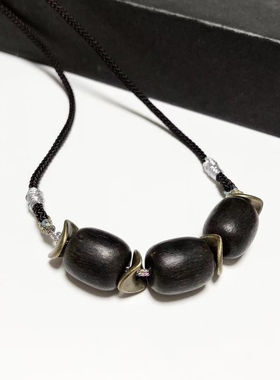 D317# 天然老料黑油沉香锁骨链14*12mm 原创设计款手工吊坠